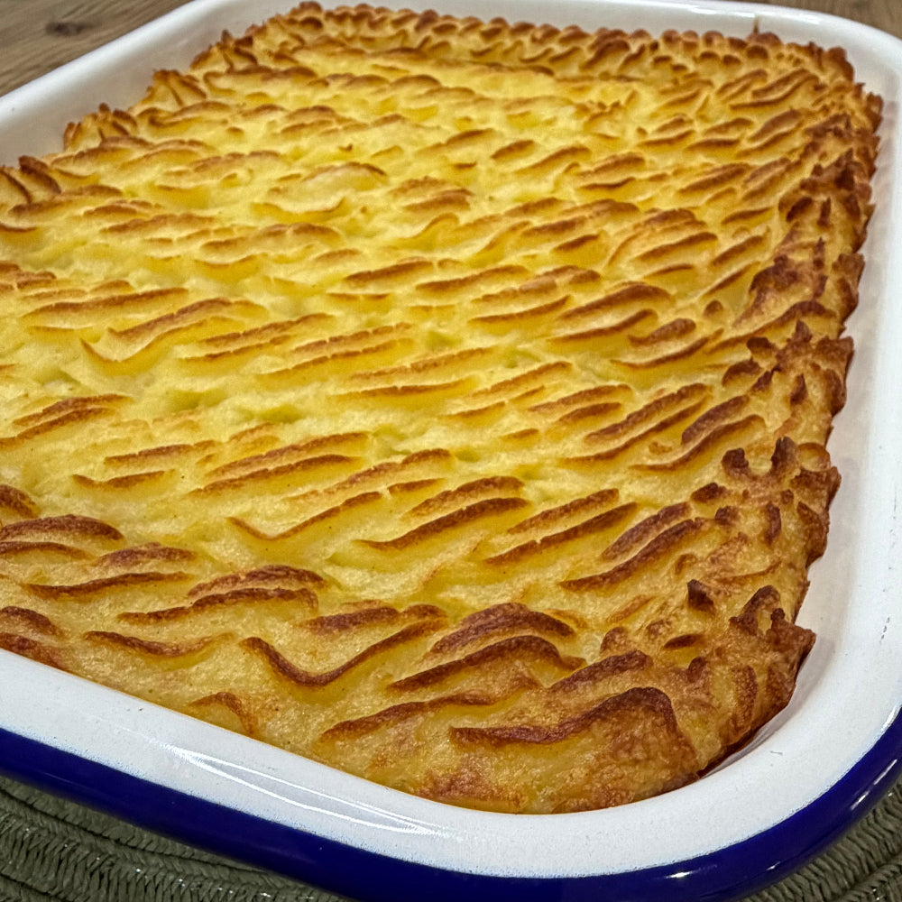 Classic Shephards Pie with lamb mince and shank, topped with mash potato