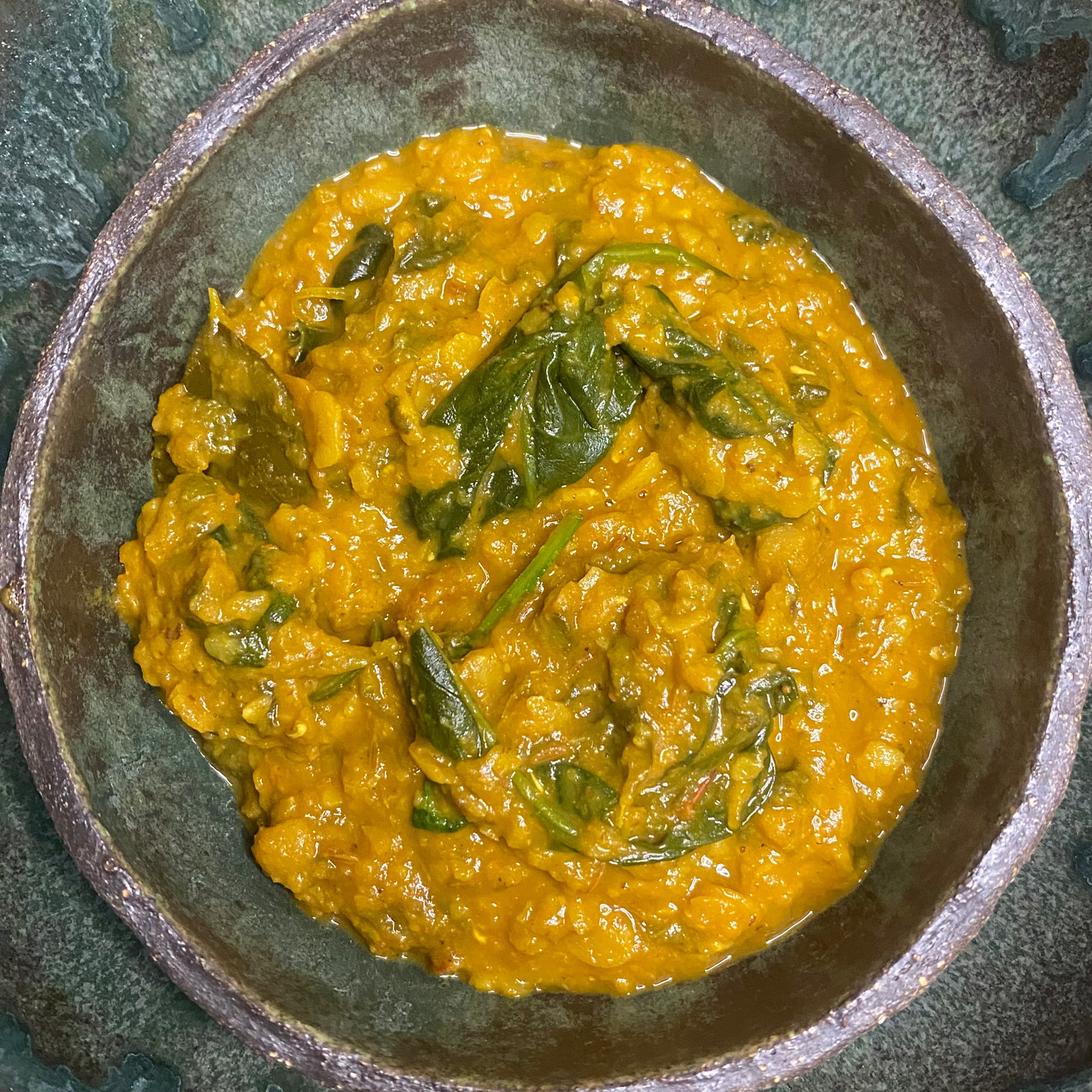 Dal tadka with spinach and coriander