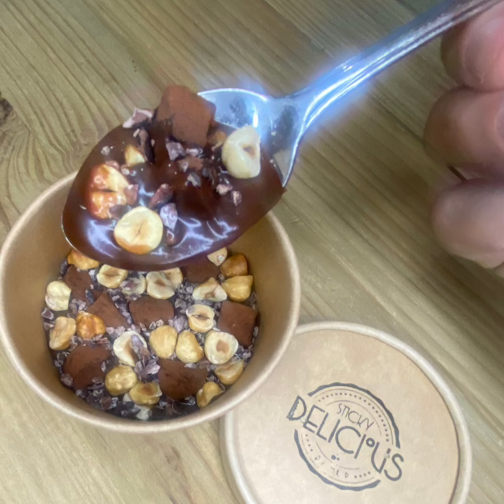 little pot of Chocolate salted caramel with dark chocolate truffles, hazelnuts & cacao nibs