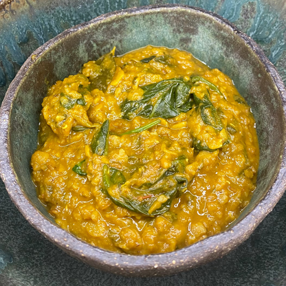 Dal tadka with spinach and coriander