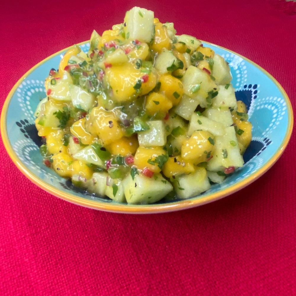 MAngo and apple salsa with herbs & chilli