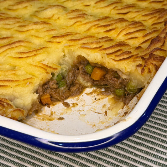 Classic Shephards Pie with lamb mince and vegetables, topped with mash potato