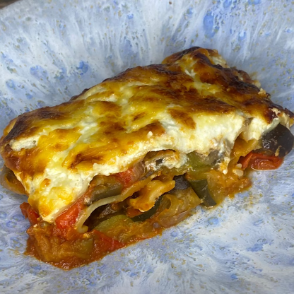 Veggie Lasagne with ricotta cheese, roasted vegetables and tomato sauce